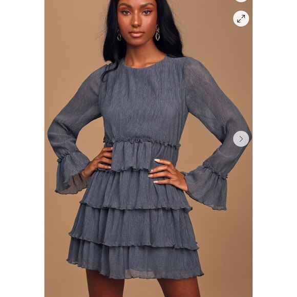 Lulus Dress Womens X Small Blue Know You Better Blue Tiered Ruffled Mini - Picture 1 of 10